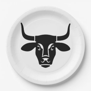 Minimalistische schwarze Bullenkopf-Ochsen-Silhoue Pappteller