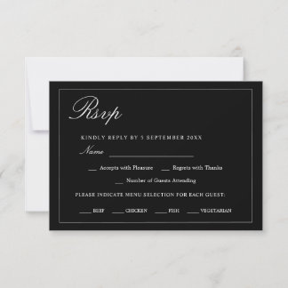 Minimalistische schwarze elegante moderne Hochzeit RSVP Karte