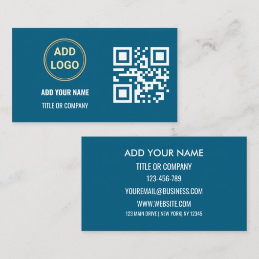 Minimalistische schwarze Gold Custom Logo QR-Code  Visitenkarte (Vorne/Hinten)
