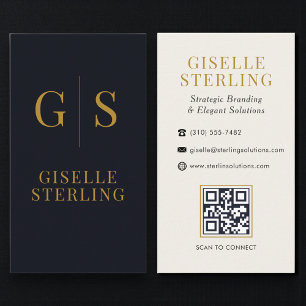Minimalistische schwarze Gold-Monogramm-QR-Code Visitenkarte