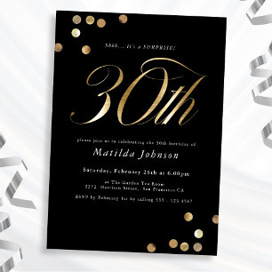 Minimalistische schwarze goldene Überraschung 30. Einladung