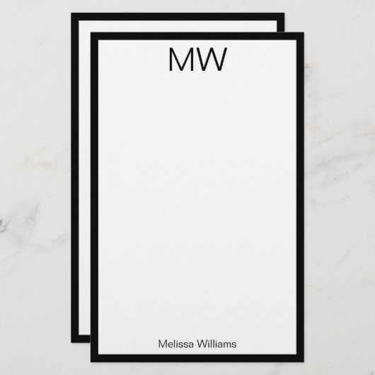 Minimalistische Schwarze Grenze Mit Monogramm Briefpapier (Vorne/Hinten)