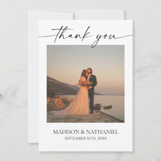 Minimalistische Schwarze Hochzeit Dankeskarte (Vorderseite)