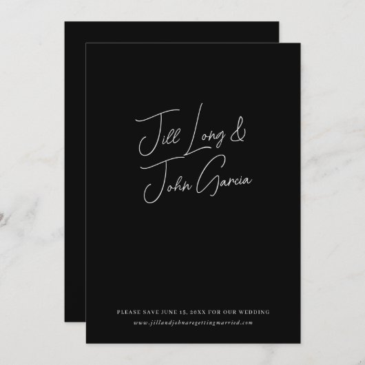 Minimalistische Schwarze Hochzeit Das Datum speich Einladung (Vorne/Hinten)
