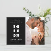Minimalistische schwarze Hochzeit | Moderne editor Save The Date (Stehend Vorderseite)