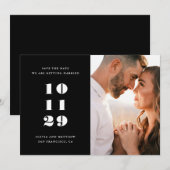 Minimalistische schwarze Hochzeit | Moderne editor Save The Date (Vorne/Hinten)