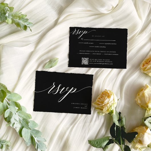 Minimalistische Schwarze Hochzeit RSVP Karte