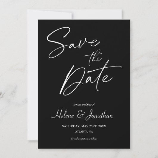 Minimalistische Schwarze Hochzeit Save The Date (Vorderseite)