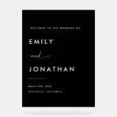 Minimalistische Schwarze Hochzeit Willkommen Acrylschild (Vorderseite)