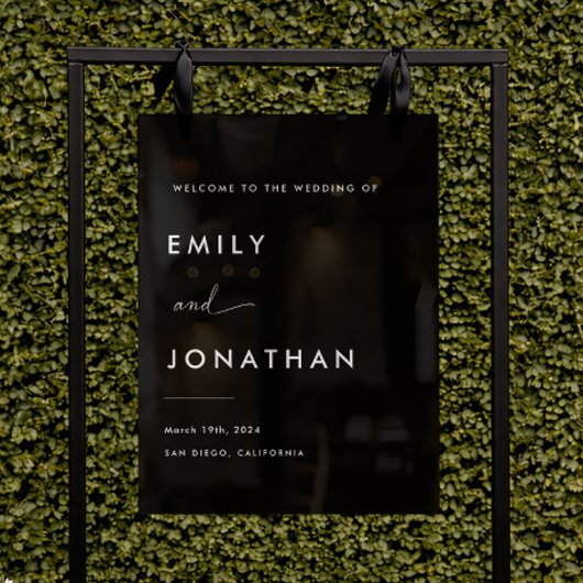 Minimalistische Schwarze Hochzeit Willkommen Acrylschild
