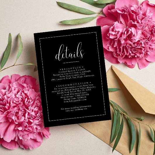Minimalistische Schwarze Hochzeiten Begleitkarte