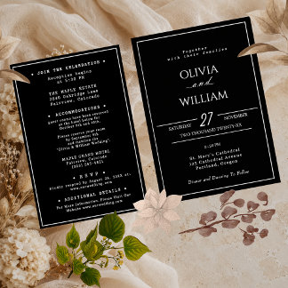 Minimalistische schwarze Hochzeitseinladungskarte Folieneinladung