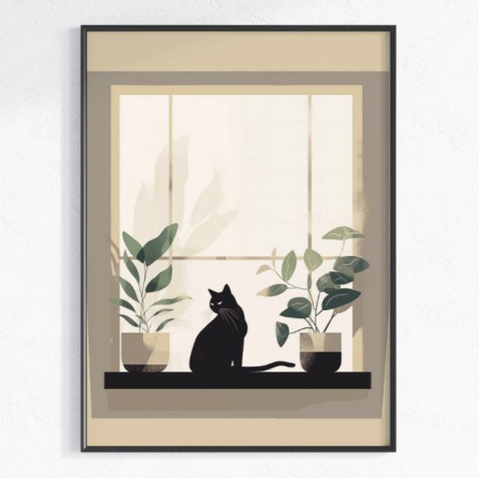 Minimalistische schwarze Katze Ästhetik Neutral Poster
