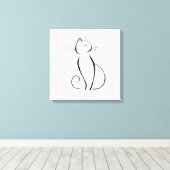Minimalistische schwarze Katze auf Weiß Leinwanddruck (Insitu (Holzboden))