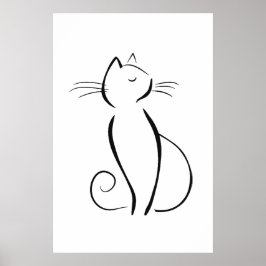 Minimalistische schwarze Katze auf Weiß Poster