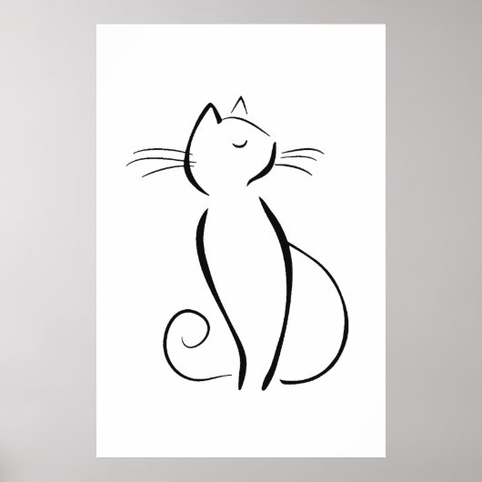 Minimalistische schwarze Katze auf Weiß Poster (Vorne)