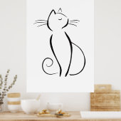 Minimalistische schwarze Katze auf Weiß Poster (Küche)