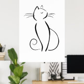 Minimalistische schwarze Katze auf Weiß Poster (Heimbüro)