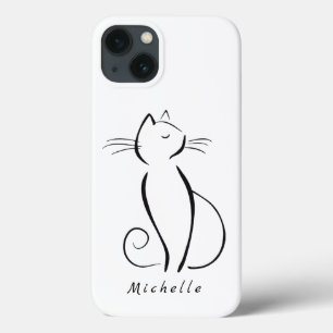 Minimalistische schwarze Katze auf weißem Hintergr Case-Mate iPhone Hülle