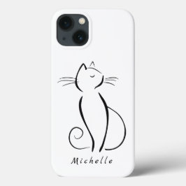 Minimalistische schwarze Katze auf weißem Namen Case-Mate iPhone Hülle