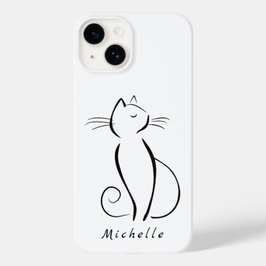 Minimalistische schwarze Katze auf weißem Namen Case-Mate iPhone Hülle (Rückseite)
