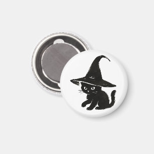 Minimalistische schwarze Katze mit Hexenhut-Design Magnet