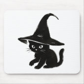 Minimalistische schwarze Katze mit Hexenhut-Design Mousepad (Vorne)