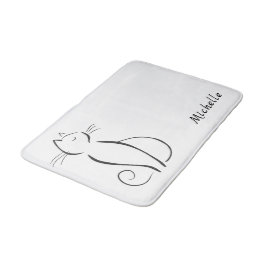 Minimalistische schwarze Katze mit weißem Namen Badematte