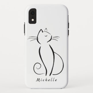 Minimalistische schwarze Katze mit weißem Namen Case-Mate iPhone Hülle