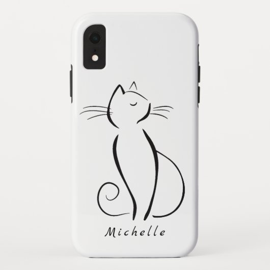 Minimalistische schwarze Katze mit weißem Namen Case-Mate iPhone Hülle (Rückseite)