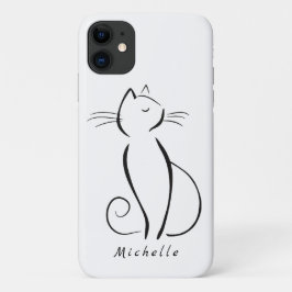 Minimalistische schwarze Katze mit weißem Namen Case-Mate iPhone Hülle