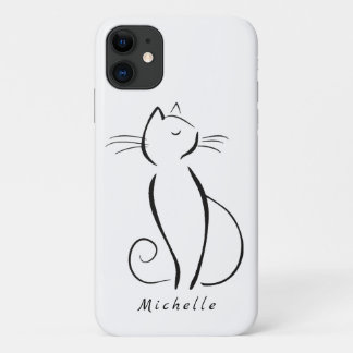 Minimalistische schwarze Katze mit weißem Namen Case-Mate iPhone Hülle
