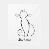 Minimalistische schwarze Katze mit weißem Namen Fleecedecke (Vorderseite)