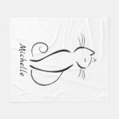 Minimalistische schwarze Katze mit weißem Namen Fleecedecke (Vorderseite (Horizontal))