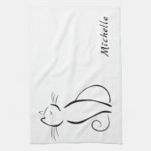 Minimalistische schwarze Katze mit weißem Namen Geschirrtuch (Vertikal)