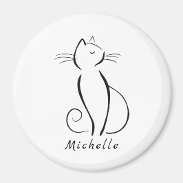 Minimalistische schwarze Katze mit weißem Namen Magnet