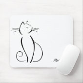 Minimalistische schwarze Katze mit weißem Namen Mousepad (Mit Mouse)