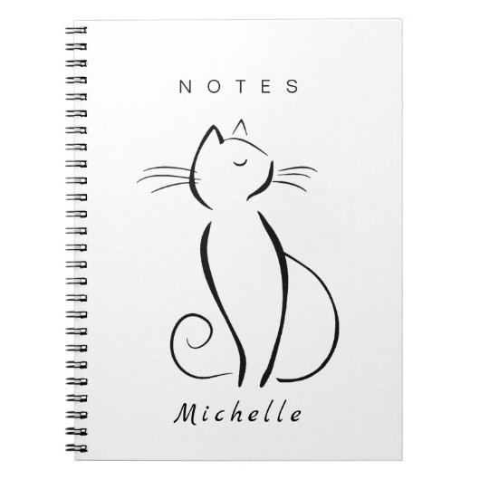 Minimalistische schwarze Katze mit weißem Namen Notizblock (Vorderseite)