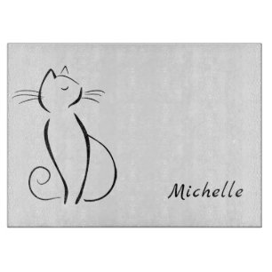 Minimalistische schwarze Katze mit weißem Namen Schneidebrett