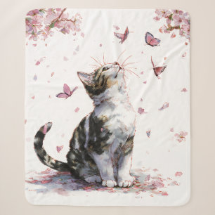 Minimalistische schwarze Katze - rosa Blüten & gol Sherpadecke