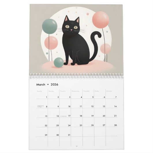 Minimalistische Schwarze Katzen 2025 Kalender 12 M (Mär 2026)
