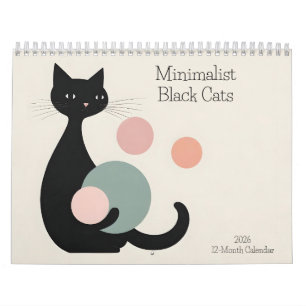 Minimalistische Schwarze Katzen 2026 Kalender 12 M