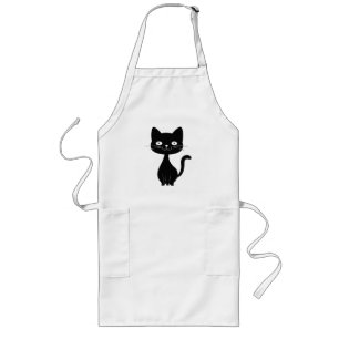 Minimalistische schwarze Katzen-Cartoon-Comic-Katz Lange Schürze