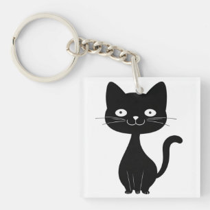 Minimalistische schwarze Katzen-Cartoon-Comic-Katz Schlüsselanhänger