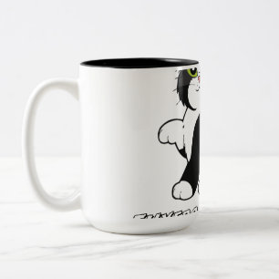 "Minimalistische schwarze Katzen-Linienkunst-Tasse Zweifarbige Tasse