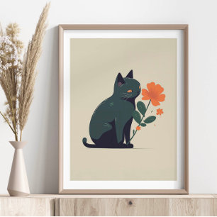 Minimalistische schwarze Katzenblume Poster
