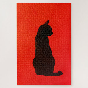 Minimalistische schwarze Katzensilhouette moderne Puzzle