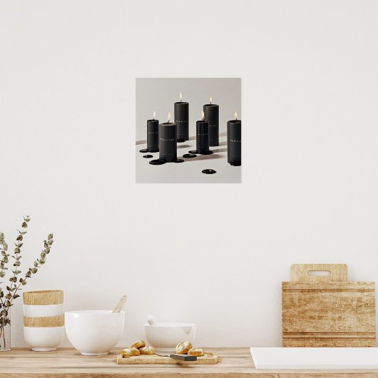 Minimalistische schwarze Kerzen mit winzigen Flamm Poster (Küche)