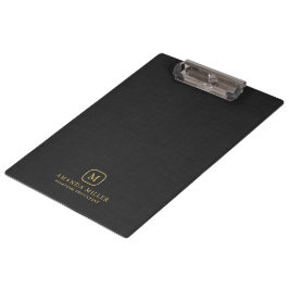 Minimalistische schwarze Leinenstruktur Gold-Typog Klemmbrett