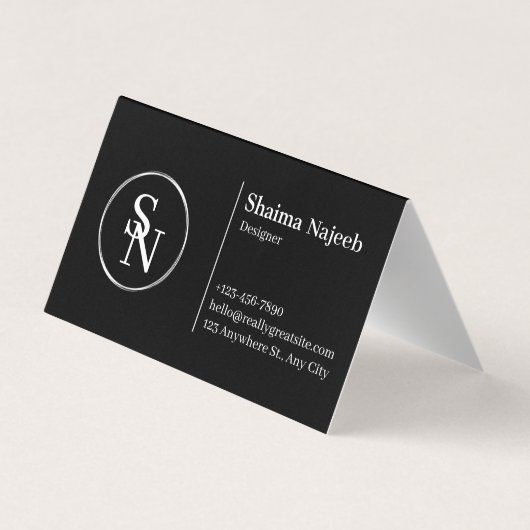 Minimalistische schwarze Monogramm-Profi-Faltvisit Visitenkarten (Rückseite)